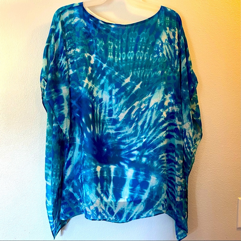 Calvin Klein Draped Sleeve Tie Dye Print Top